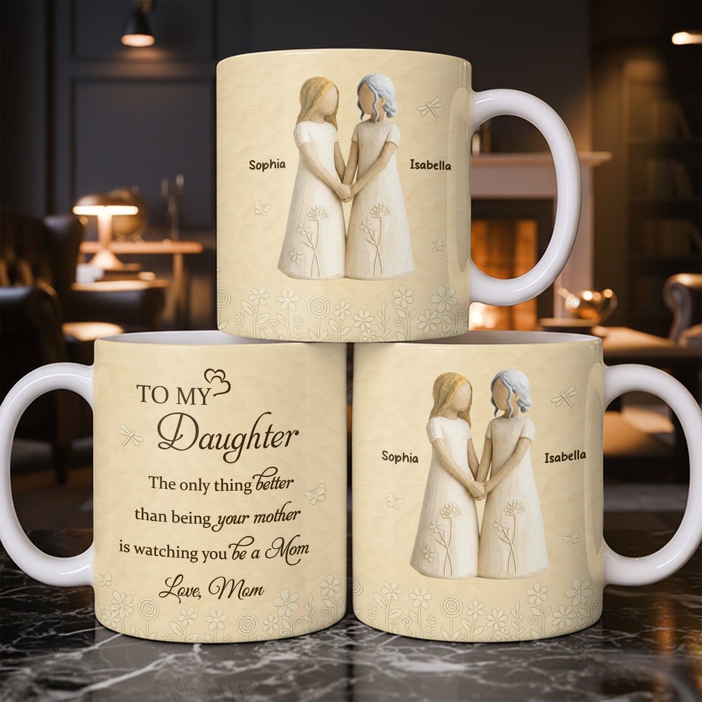 To My Daughter, Flowers and Hearts Design - Personalized Custom Coffee Mug - DAU268_MG