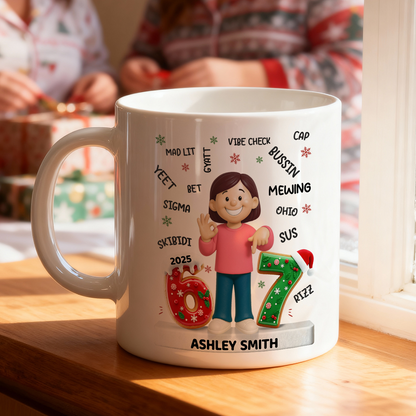Teen Kid Custom Name Six Seven 3D Effect - Personalized Mug - 2025 Slang, Funny Teen Grandkid, Gen Alpha Christmas Gift