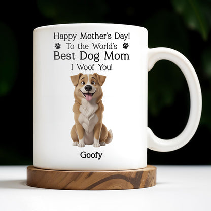 Happy Mother's Day! To the World's Best Dog Mom I Woof You, Dog and Paw Prints - Personalized Custom Coffee Mug - DGM003_MG