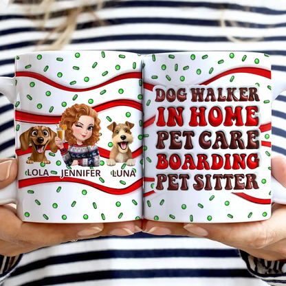 Dog Walker In Home Pet Care Funny - 3D Inflated Effect Printed Mug, Personalized White Edge-to-Edge Mug