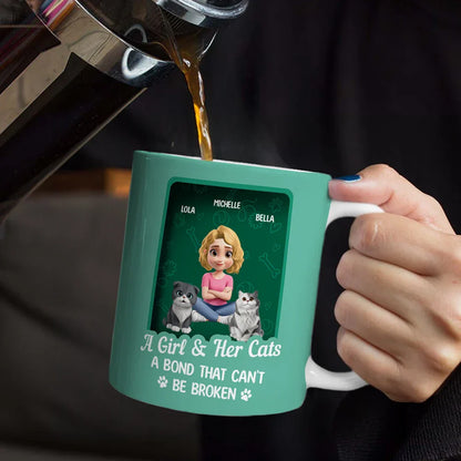 A Girl And Her Cat A Bond That Can't Be Broken Toy Box - Personalized White Edge-to-Edge Mug