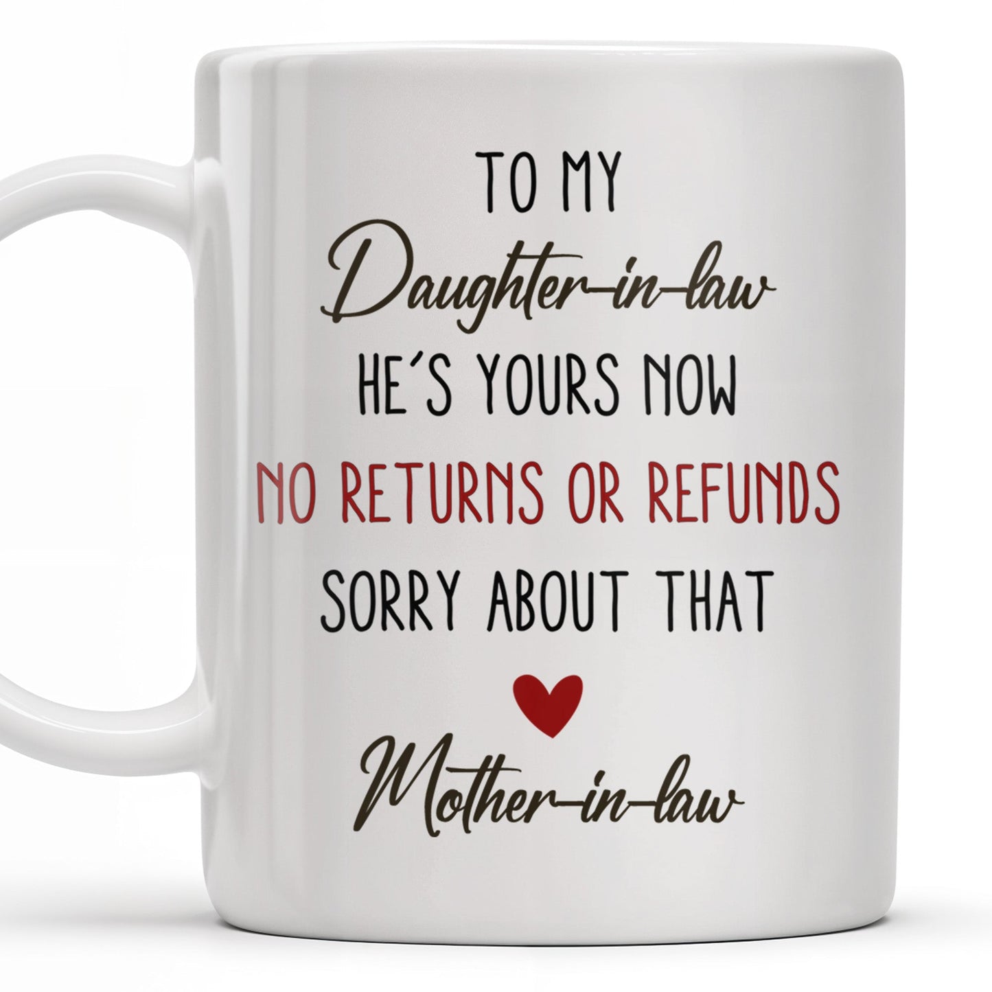 To My Daughter-In-Law, He's Yours Now, No Returns Or Refunds - Personalized Custom Coffee Mug - DILA042_MG