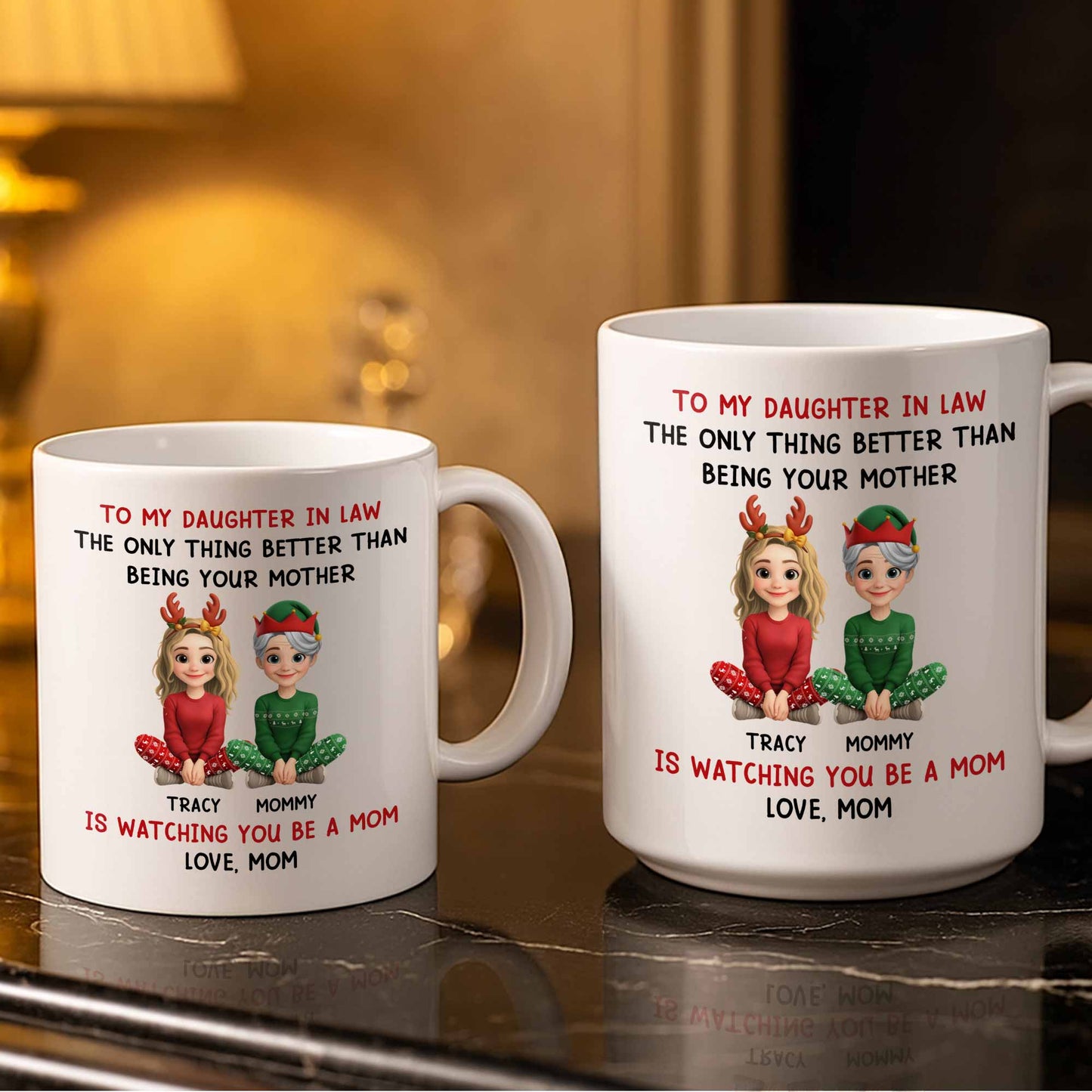 To My Daughter In Law, Love From Mom, Reindeer Antlers - Personalized Custom Coffee Mug - DILA052_MG