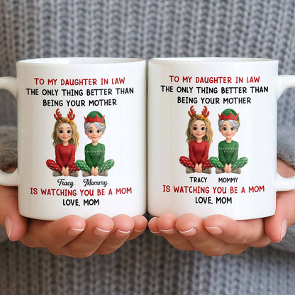 To My Daughter In Law, Love From Mom, Reindeer Antlers - Personalized Custom Coffee Mug - DILA052_MG