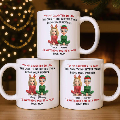 To My Daughter In Law, Love From Mom, Reindeer Antlers - Personalized Custom Coffee Mug - DILA052_MG