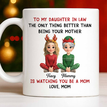 To My Daughter In Law, Love From Mom, Reindeer Antlers - Personalized Custom Coffee Mug - DILA052_MG