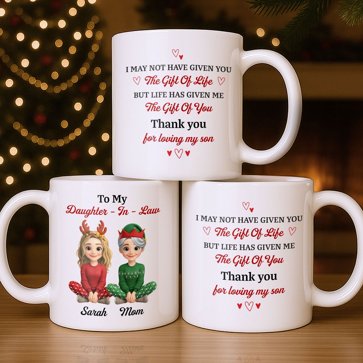 To My Daughter-In-Law, Thank You For Loving My Son, Christmas Reindeer Antlers - Personalized Custom Coffee Mug - DILA062_MG