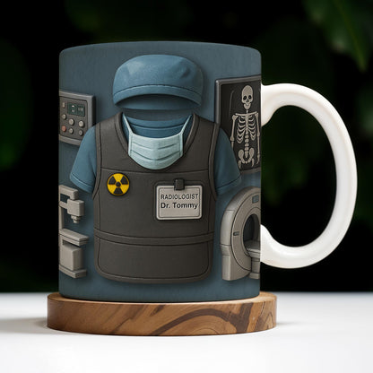 Radiologist Dr. Tommy, Radiology Vest and Medical Mask - Personalized Custom Coffee Mug - DOC001_MG