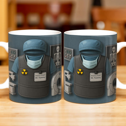 Radiologist Dr. Tommy, Radiology Vest and Medical Mask - Personalized Custom Coffee Mug - DOC001_MG