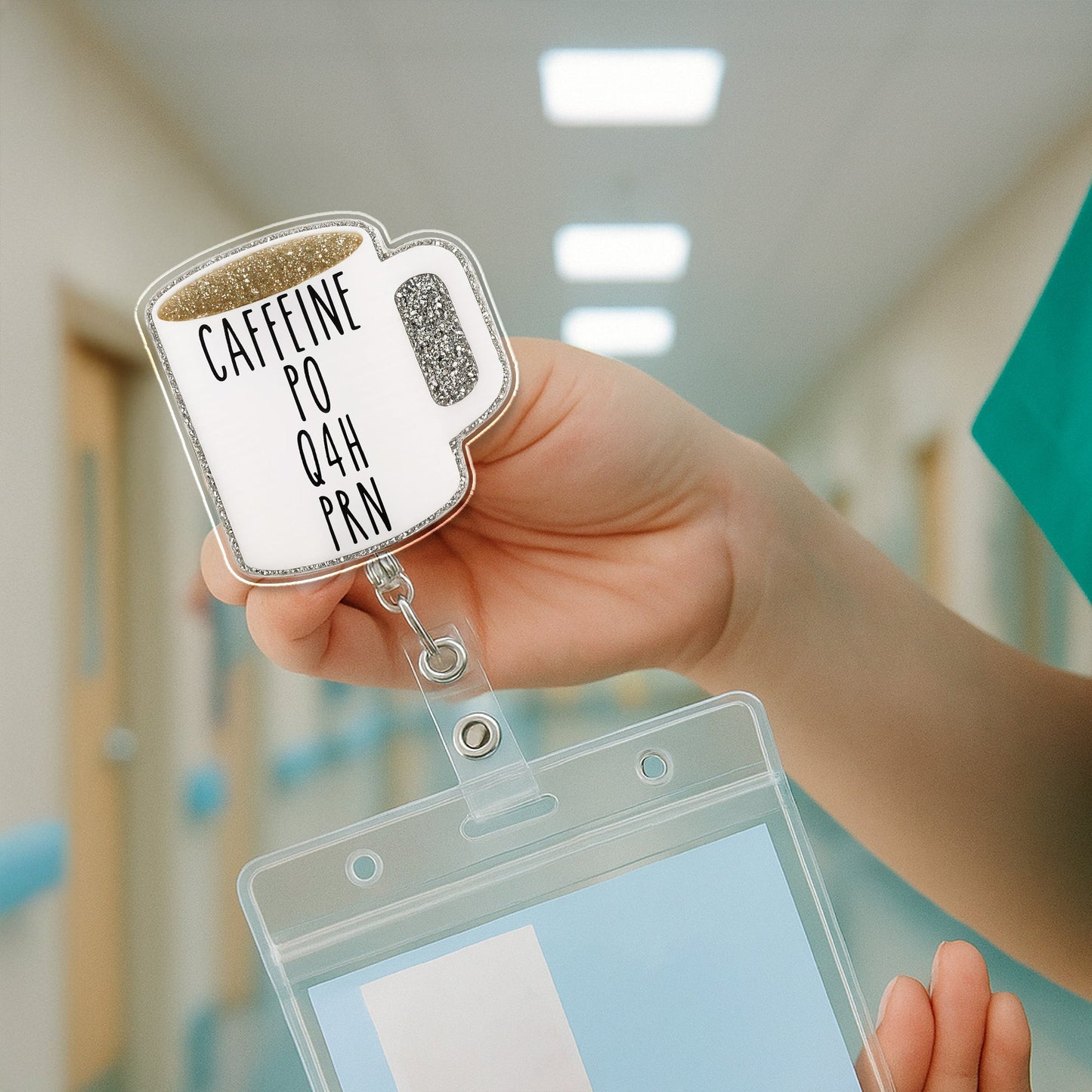Caffeine Po Q4H PRN Coffee Mug - Custom Acrylic Badge Reel - DOC005_AREEL