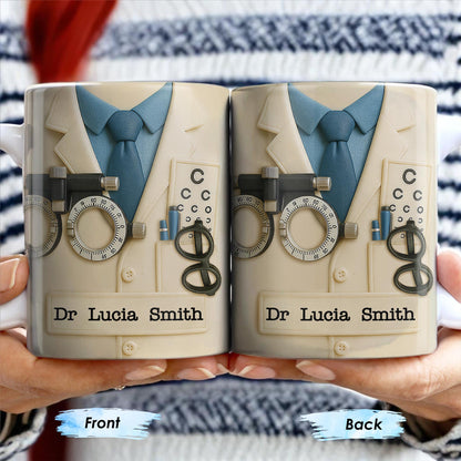Customized Eye Specialist Mug With Lab Coat and Optometry Tools - Personalized Custom Coffee Mug - DOC013_MG