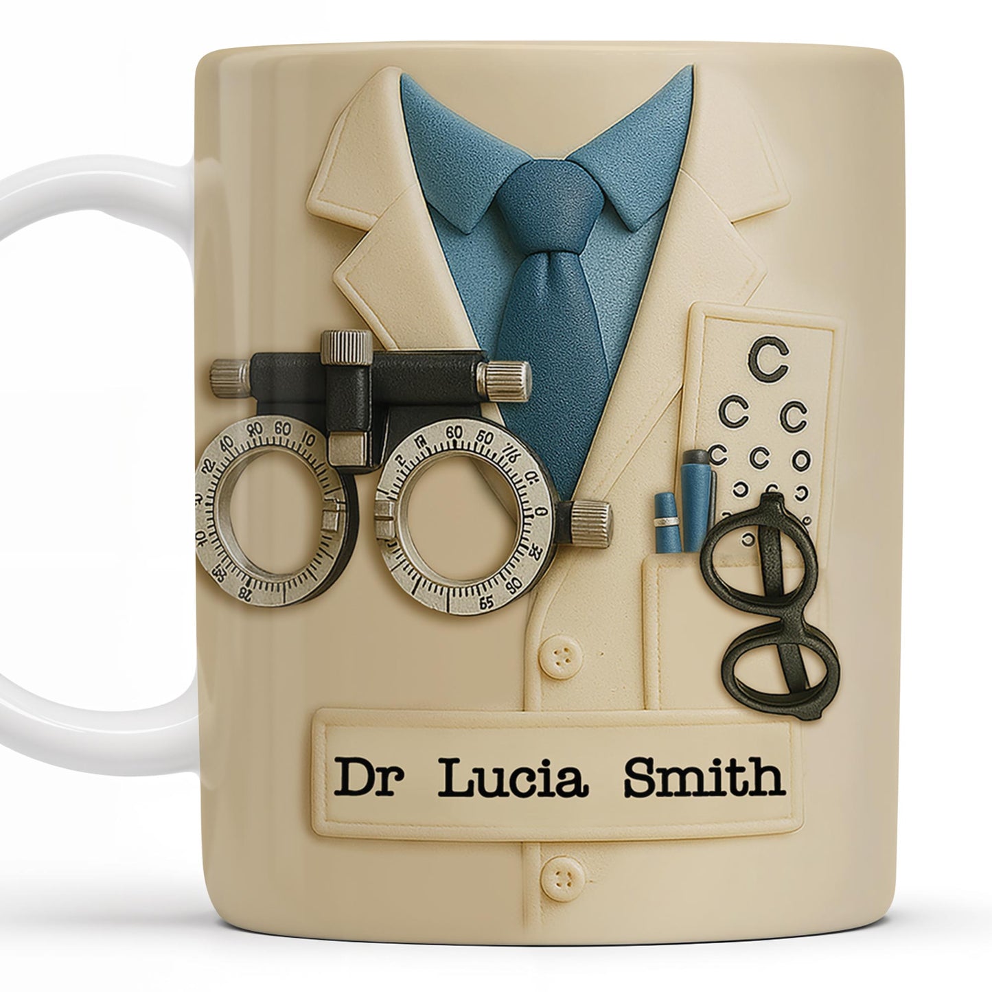Customized Eye Specialist Mug With Lab Coat and Optometry Tools - Personalized Custom Coffee Mug - DOC013_MG