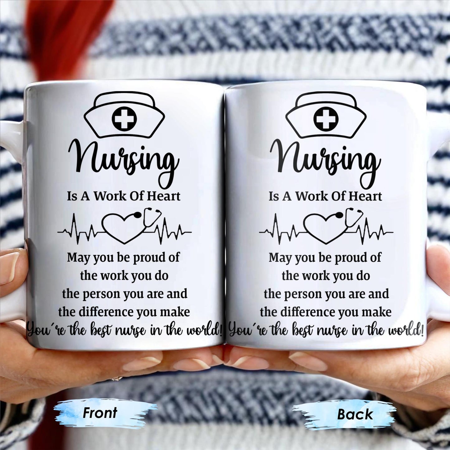 Nursing Is A Work Of Heart, Nurse Cap And Heart Rate Line - Personalized Custom Coffee Mug - DOC033_MG