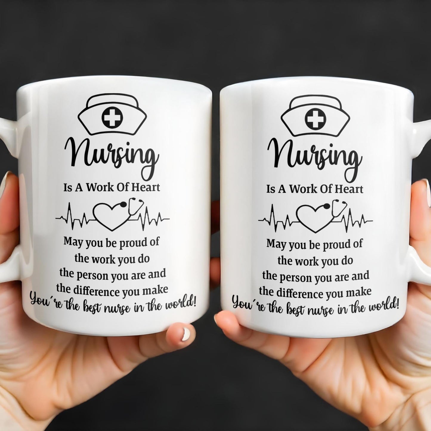Nursing Is A Work Of Heart, Nurse Cap And Heart Rate Line - Personalized Custom Coffee Mug - DOC033_MG