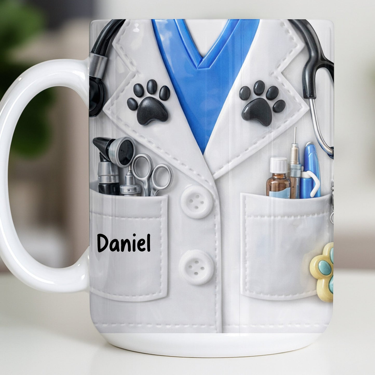 Personalized Vet Coat Design With Paws And Medical Instruments - Personalized Custom Coffee Mug - DOC074_MG