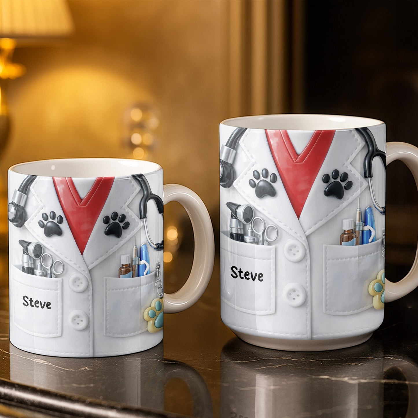 Personalized Vet Coat Design With Paws And Medical Instruments - Personalized Custom Coffee Mug - DOC074_MG
