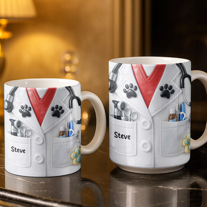 Personalized Vet Coat Design With Paws And Medical Instruments - Personalized Custom Coffee Mug - DOC074_MG
