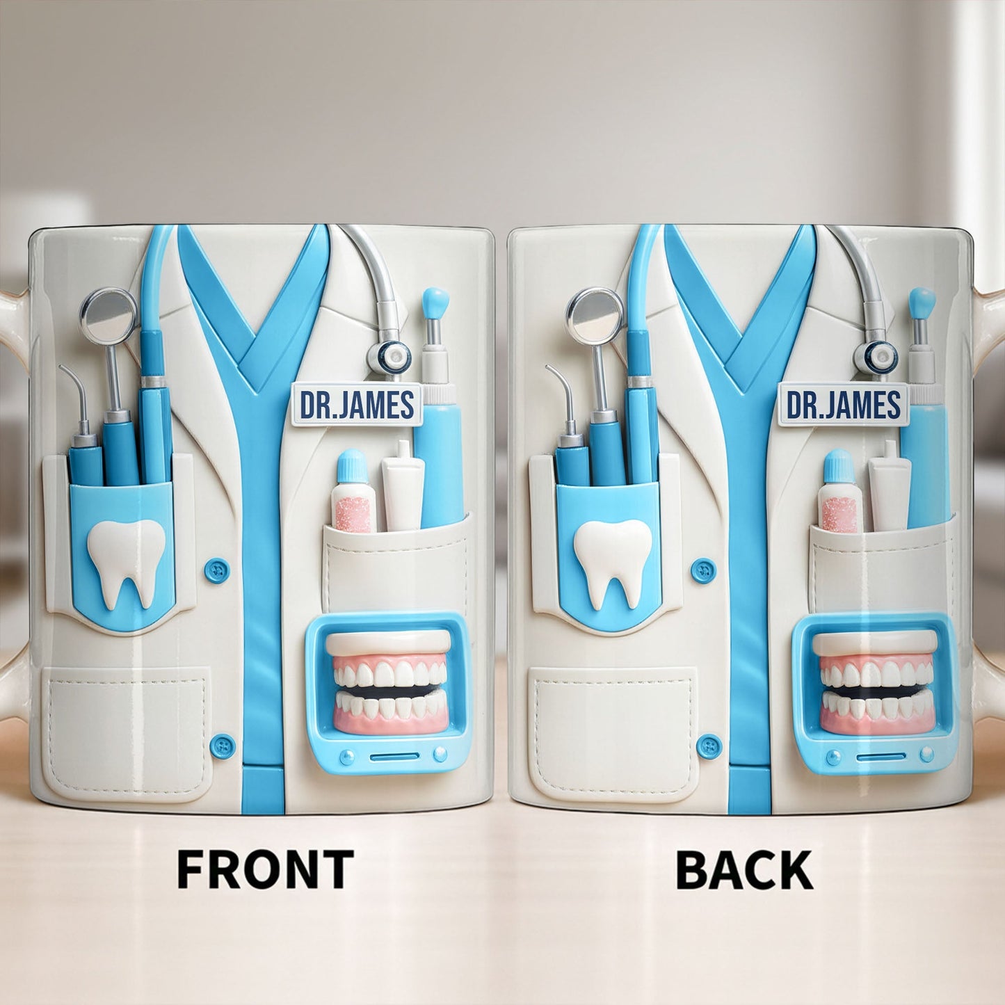 Customize With Name and Title, Dental Tools Design - Personalized Custom Coffee Mug - DOC080_MG