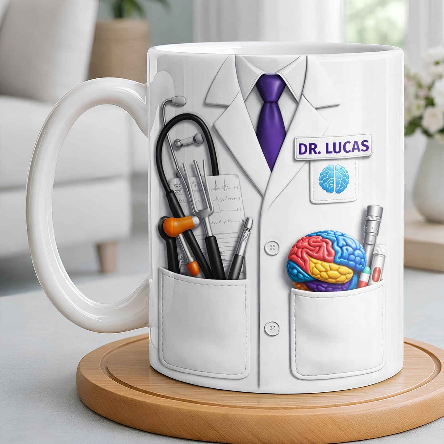 Celebrate Your Favorite Doctor With Stethoscope And Brain Model Mug - Personalized Custom Coffee Mug - DOC083_MG