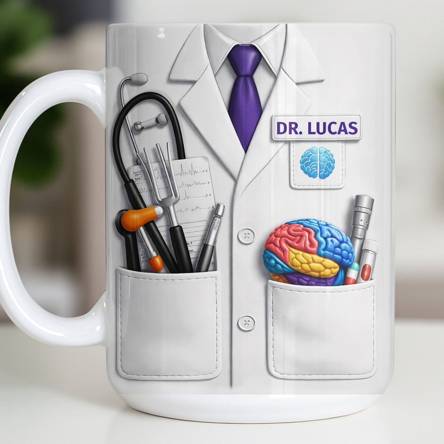 Celebrate Your Favorite Doctor With Stethoscope And Brain Model Mug - Personalized Custom Coffee Mug - DOC083_MG