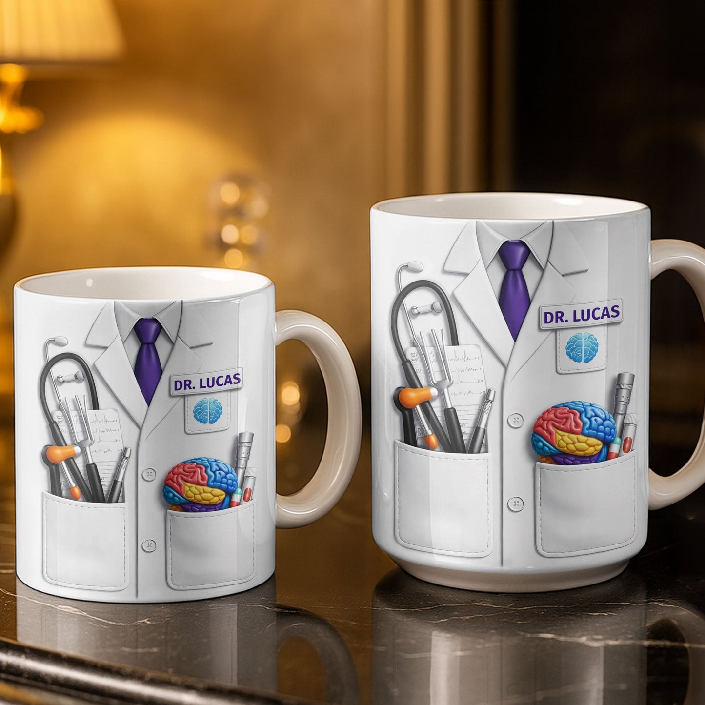 Celebrate Your Favorite Doctor With Stethoscope And Brain Model Mug - Personalized Custom Coffee Mug - DOC083_MG