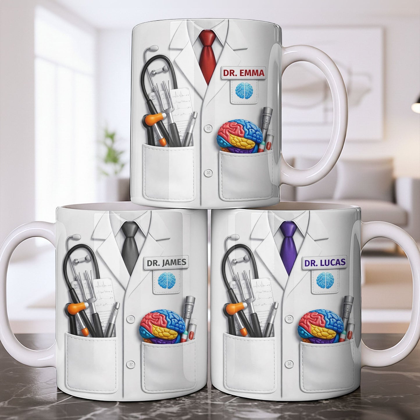 Celebrate Your Favorite Doctor With Stethoscope And Brain Model Mug - Personalized Custom Coffee Mug - DOC083_MG