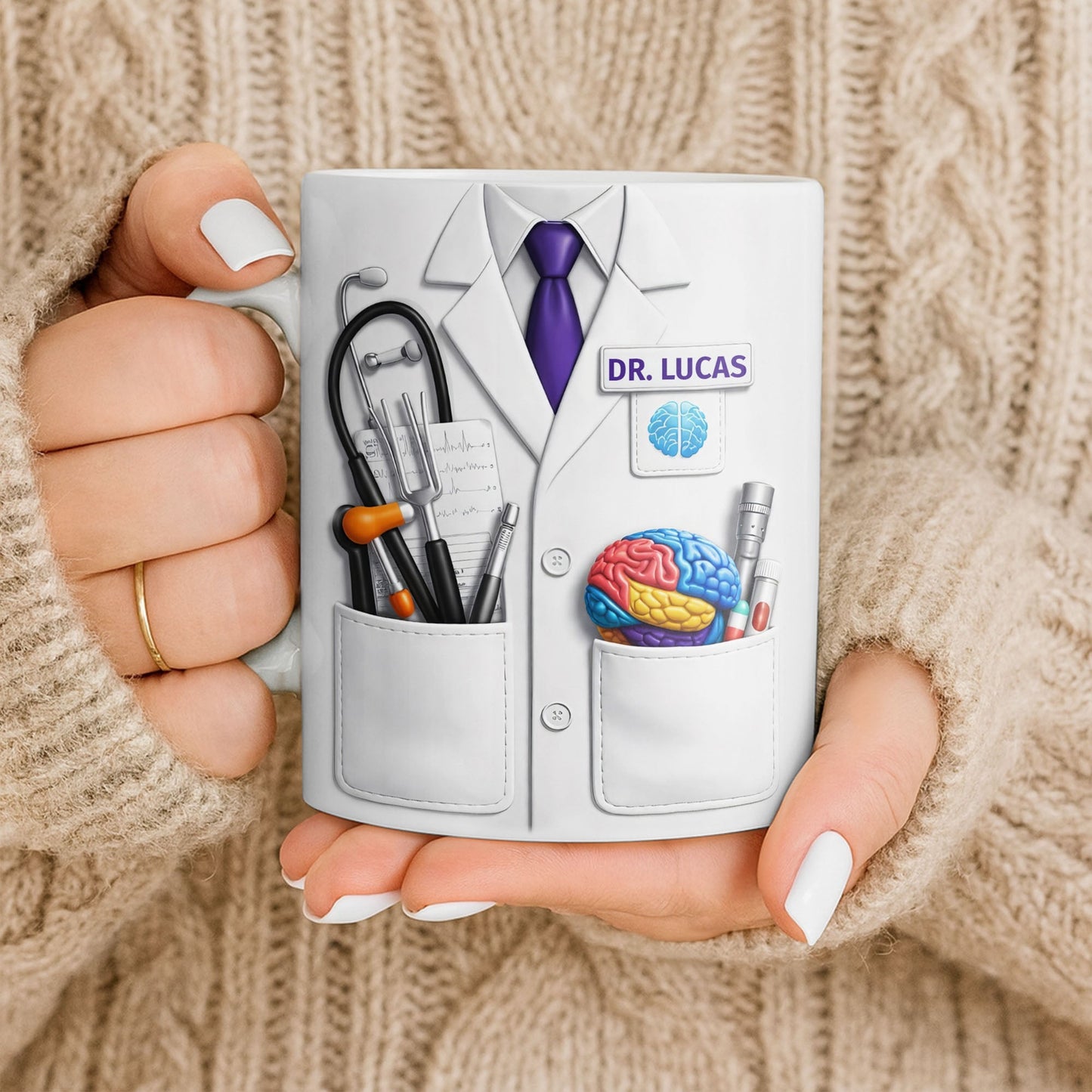 Celebrate Your Favorite Doctor With Stethoscope And Brain Model Mug - Personalized Custom Coffee Mug - DOC083_MG
