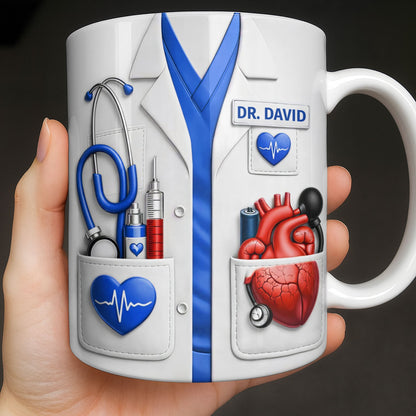 To My Favorite Doctor Highlighting Medical Tools and Heartbeat - Personalized Custom Coffee Mug - DOC085_MG