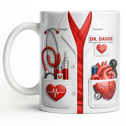 To My Favorite Doctor Highlighting Medical Tools and Heartbeat - Personalized Custom Coffee Mug - DOC085_MG