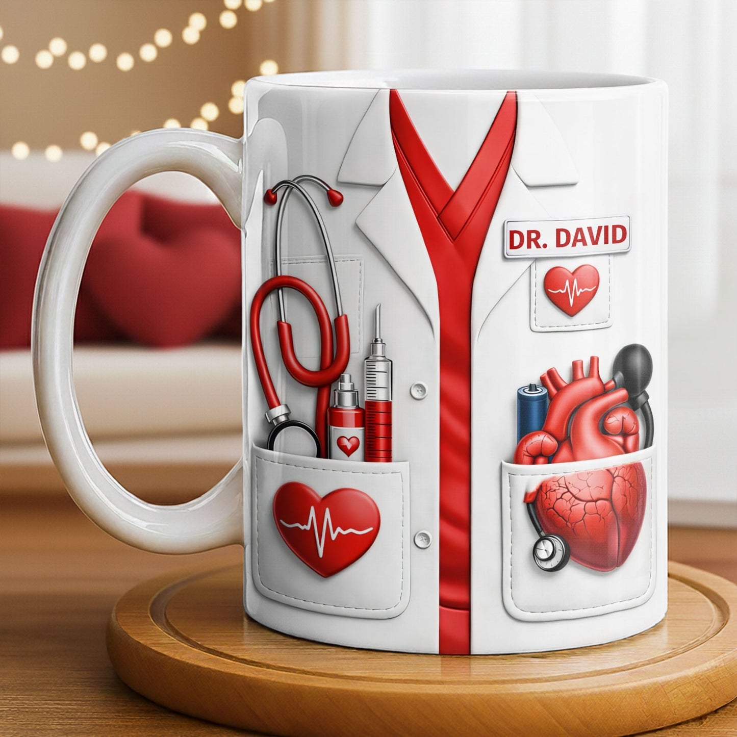 To My Favorite Doctor Highlighting Medical Tools and Heartbeat - Personalized Custom Coffee Mug - DOC085_MG