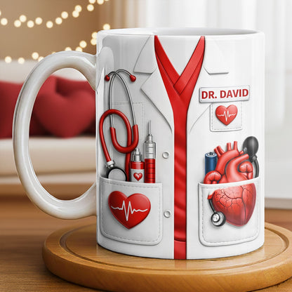To My Favorite Doctor Highlighting Medical Tools and Heartbeat - Personalized Custom Coffee Mug - DOC085_MG