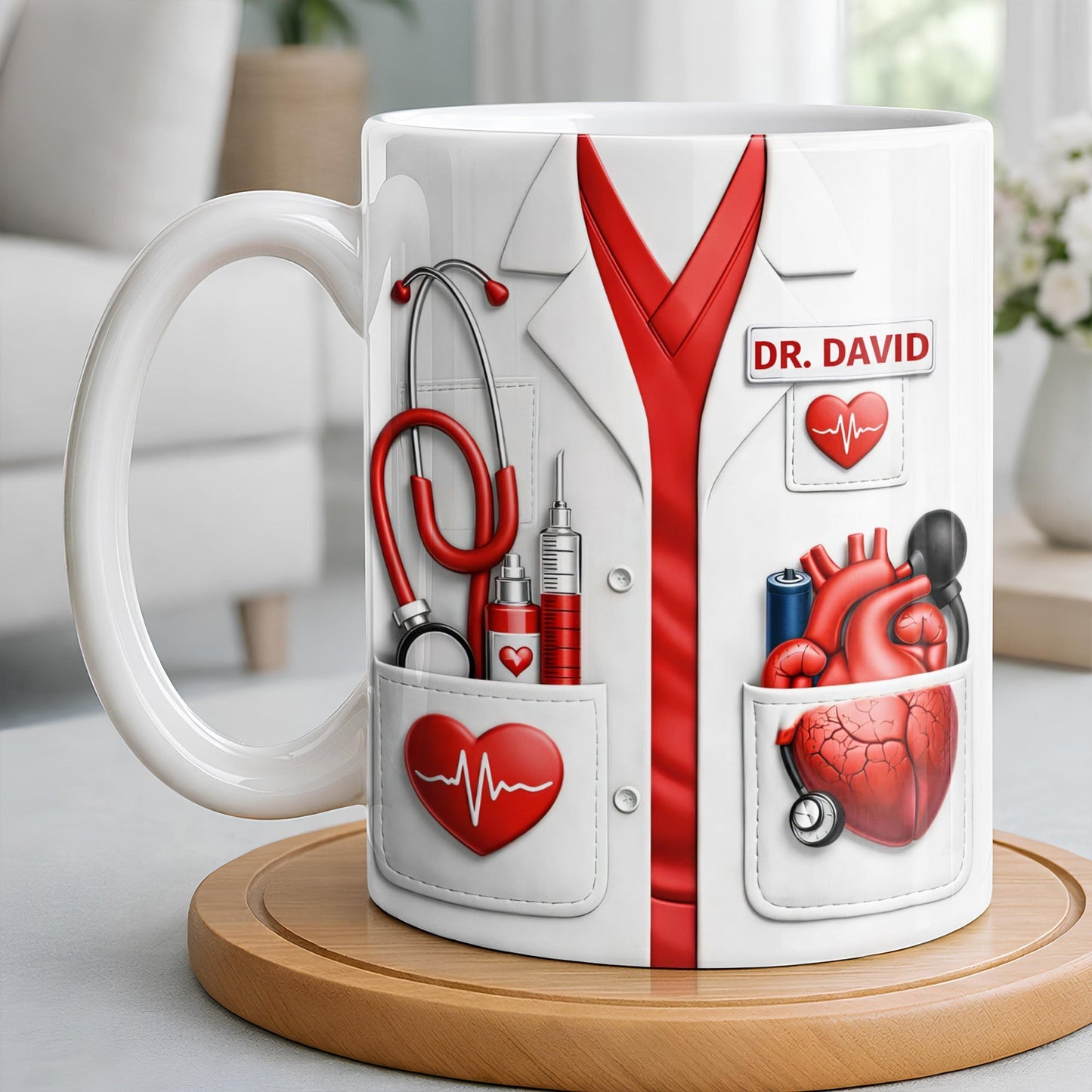 To My Favorite Doctor Highlighting Medical Tools and Heartbeat - Personalized Custom Coffee Mug - DOC085_MG