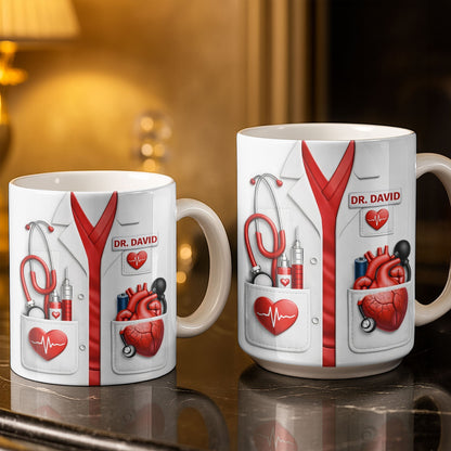 To My Favorite Doctor Highlighting Medical Tools and Heartbeat - Personalized Custom Coffee Mug - DOC085_MG