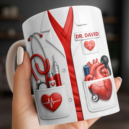 To My Favorite Doctor Highlighting Medical Tools and Heartbeat - Personalized Custom Coffee Mug - DOC085_MG