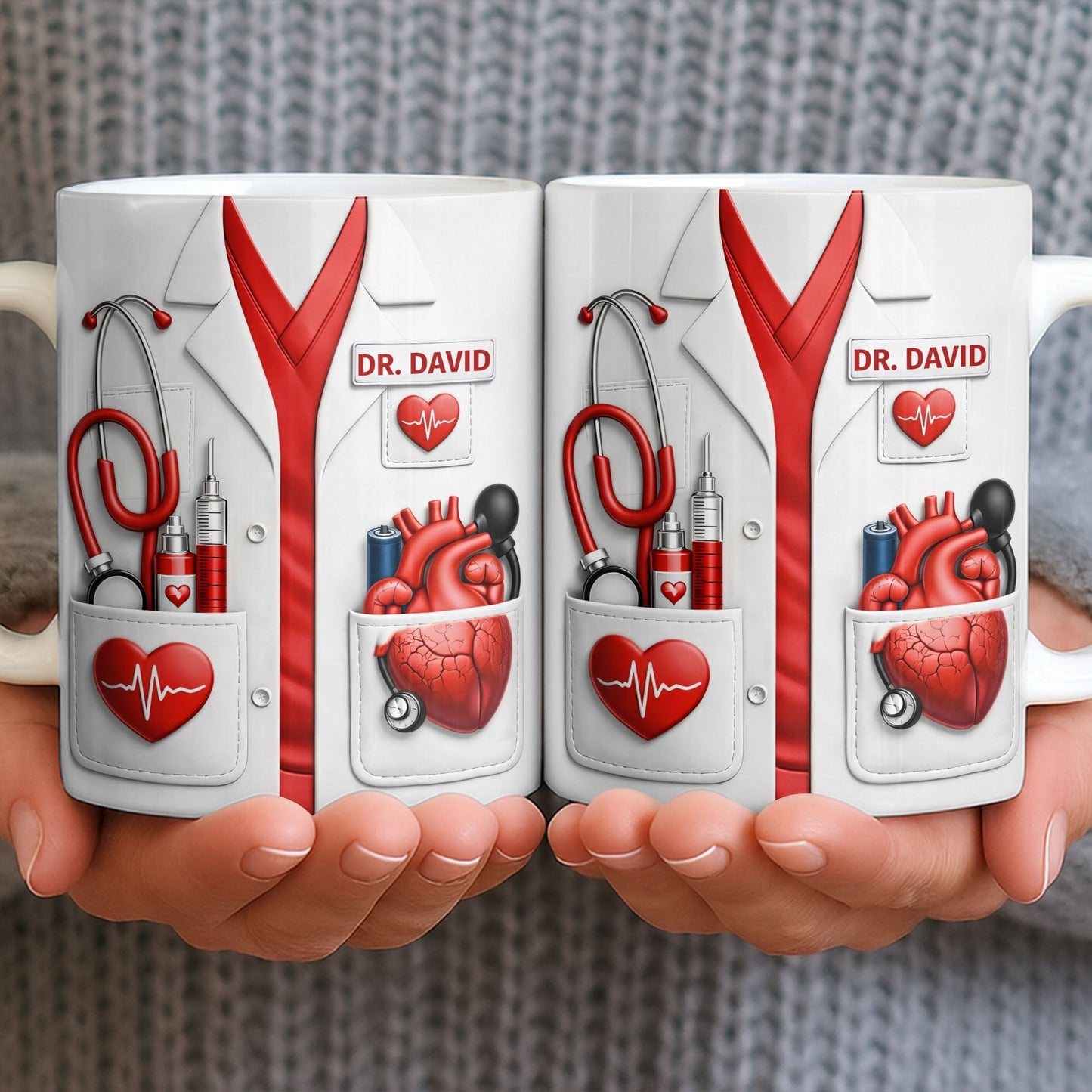 To My Favorite Doctor Highlighting Medical Tools and Heartbeat - Personalized Custom Coffee Mug - DOC085_MG