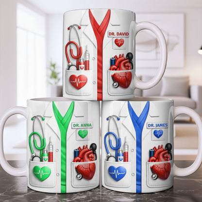 To My Favorite Doctor Highlighting Medical Tools and Heartbeat - Personalized Custom Coffee Mug - DOC085_MG