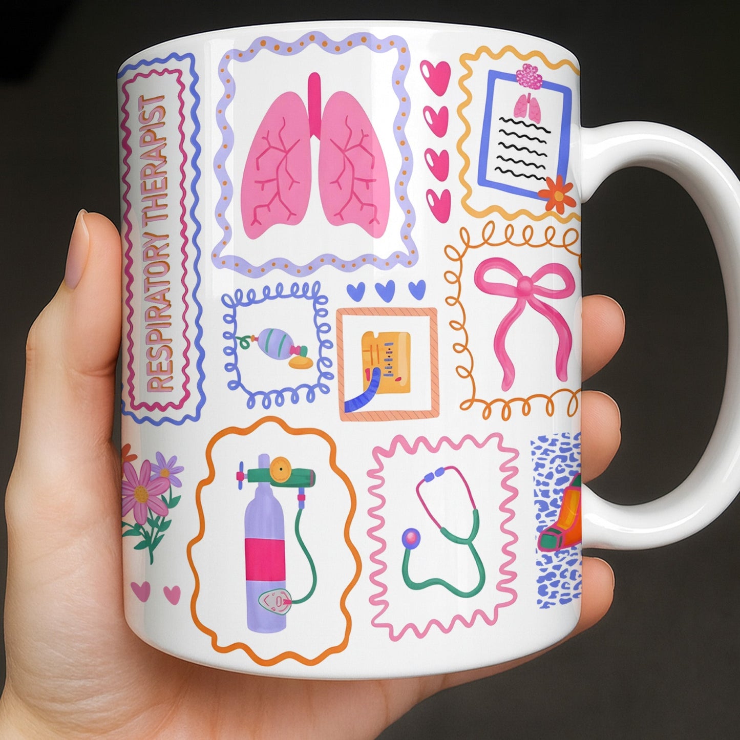 Respiratory Therapist With Lungs And Medical Tools - Personalized Custom Coffee Mug - DOC087_MG