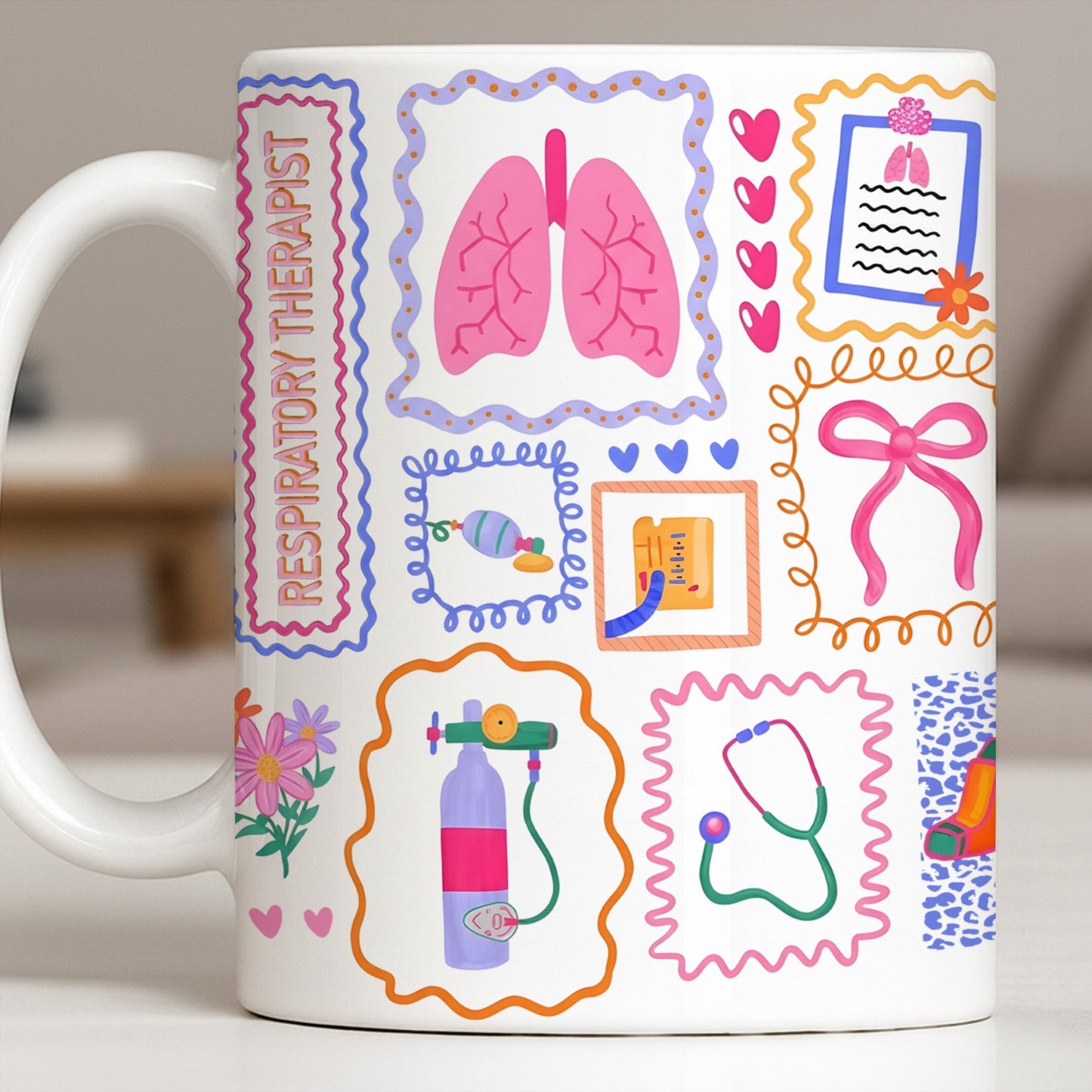 Respiratory Therapist With Lungs And Medical Tools - Personalized Custom Coffee Mug - DOC087_MG