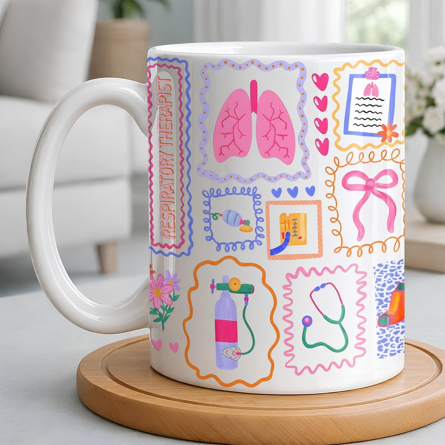 Respiratory Therapist With Lungs And Medical Tools - Personalized Custom Coffee Mug - DOC087_MG