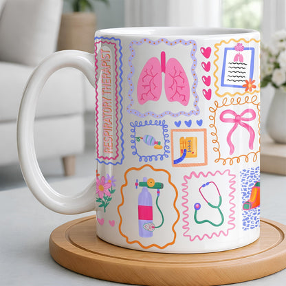 Respiratory Therapist With Lungs And Medical Tools - Personalized Custom Coffee Mug - DOC087_MG