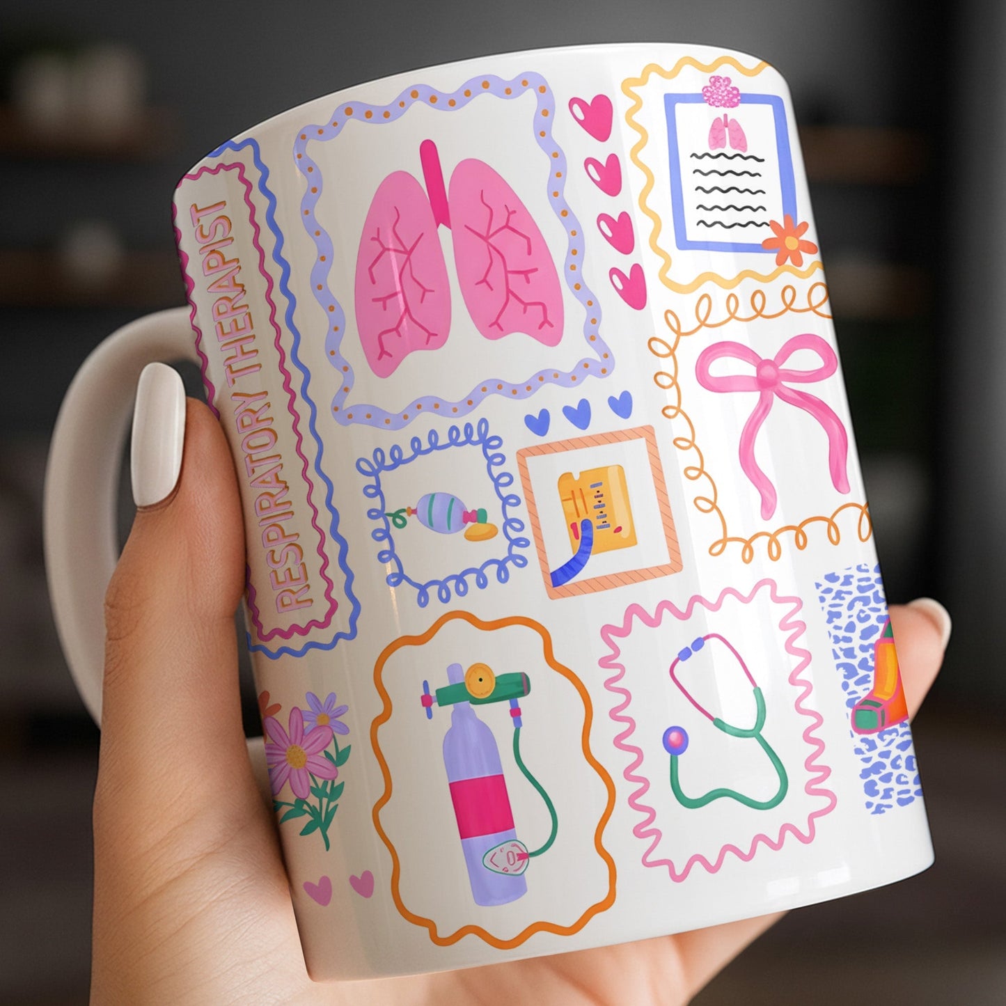Respiratory Therapist With Lungs And Medical Tools - Personalized Custom Coffee Mug - DOC087_MG