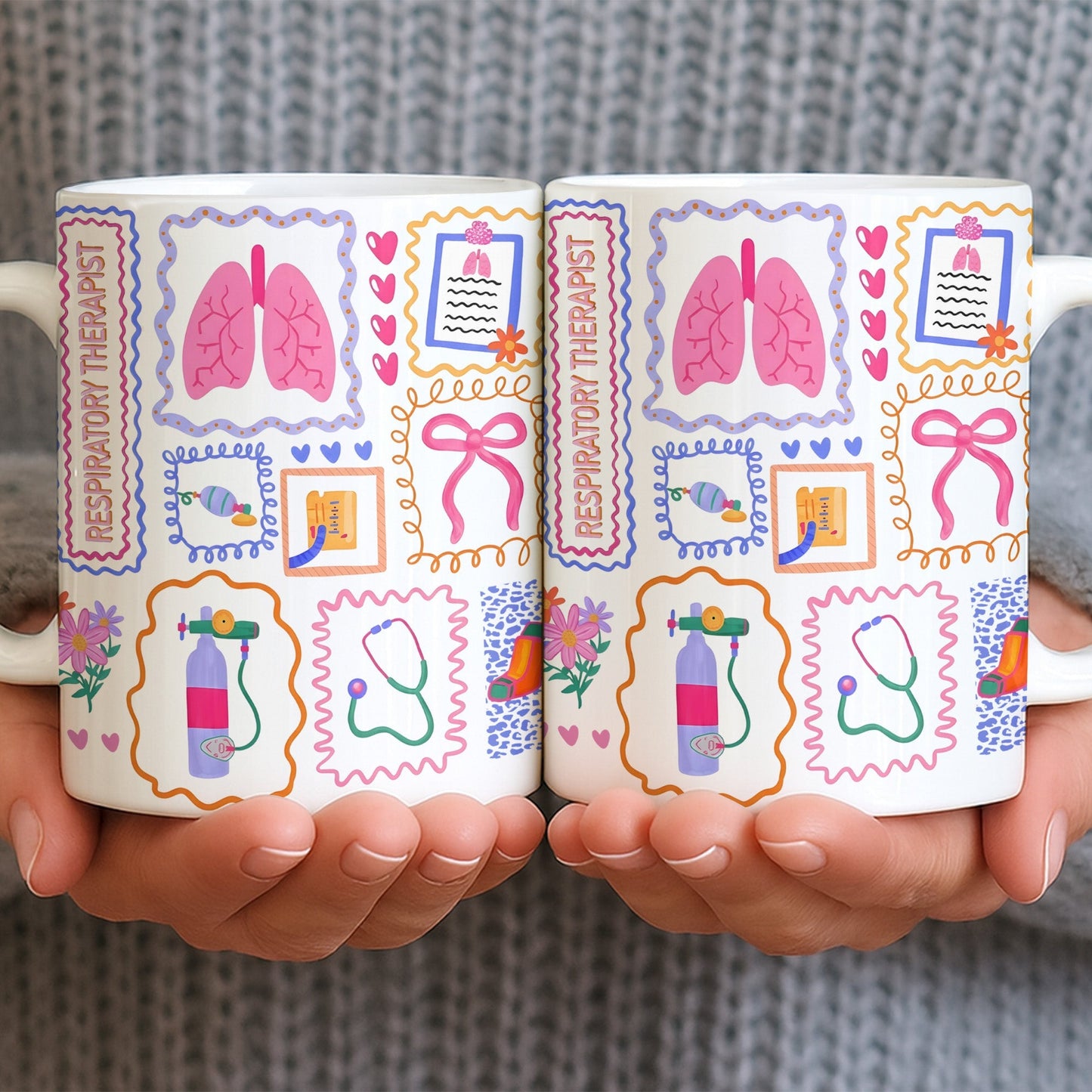 Respiratory Therapist With Lungs And Medical Tools - Personalized Custom Coffee Mug - DOC087_MG