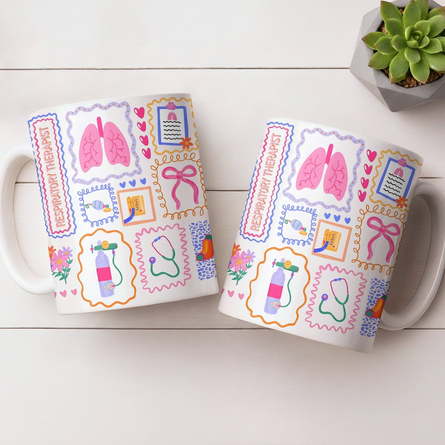 Respiratory Therapist With Lungs And Medical Tools - Personalized Custom Coffee Mug - DOC087_MG
