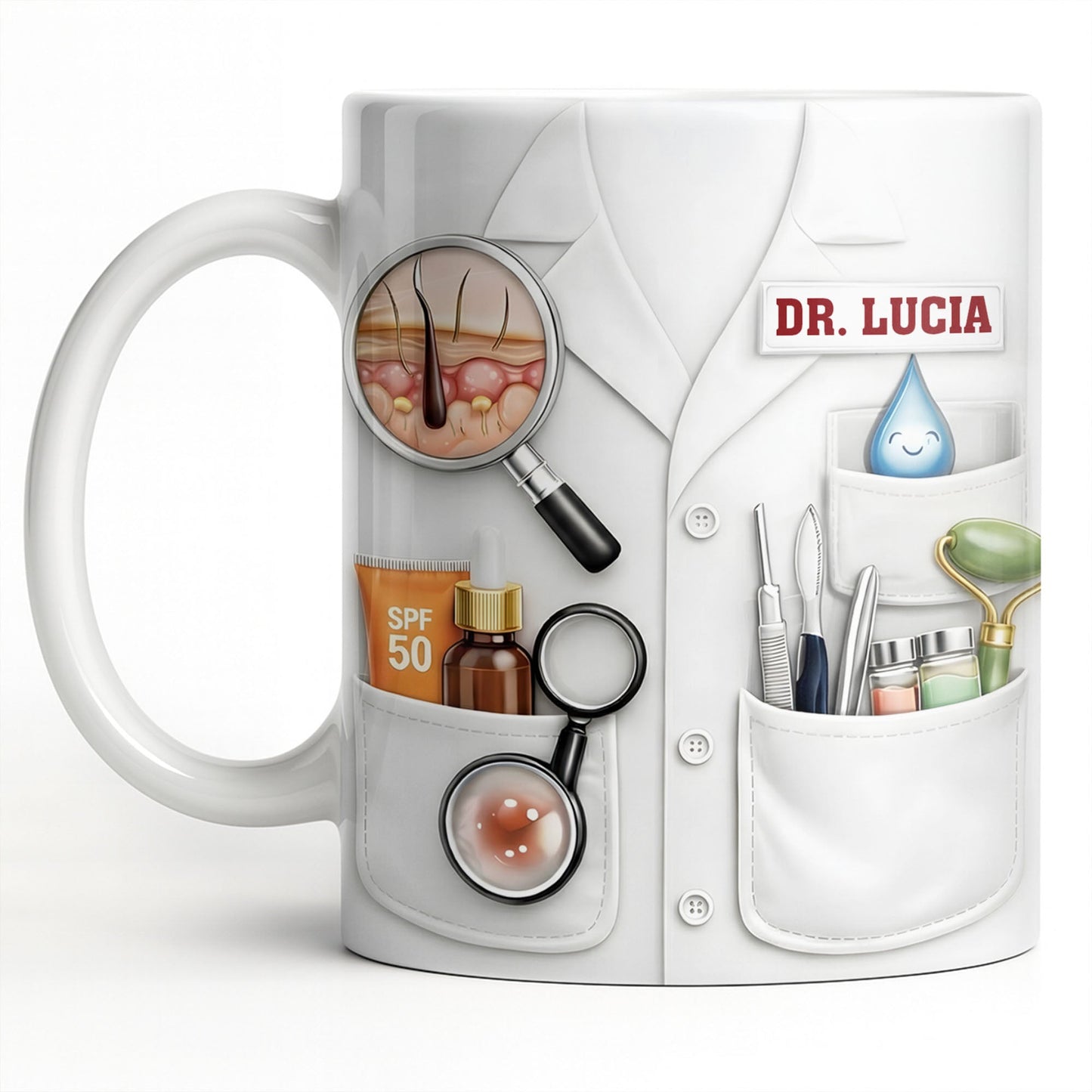 Customize With Name and Specialty, Doctor's Coat and Medical Equipment - Personalized Custom Coffee Mug - DOC100_MG