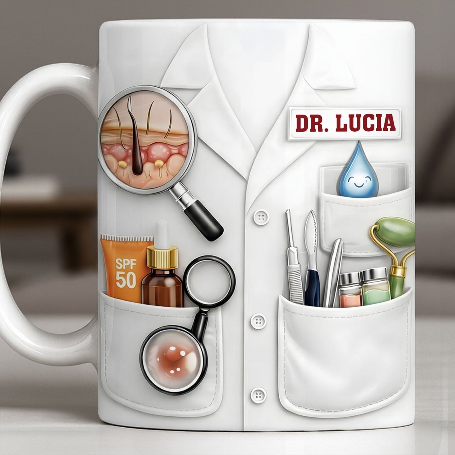 Customize With Name and Specialty, Doctor's Coat and Medical Equipment - Personalized Custom Coffee Mug - DOC100_MG