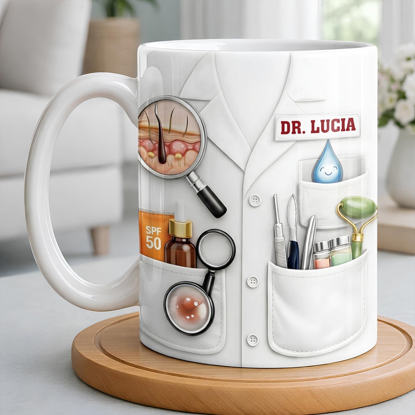 Customize With Name and Specialty, Doctor's Coat and Medical Equipment - Personalized Custom Coffee Mug - DOC100_MG