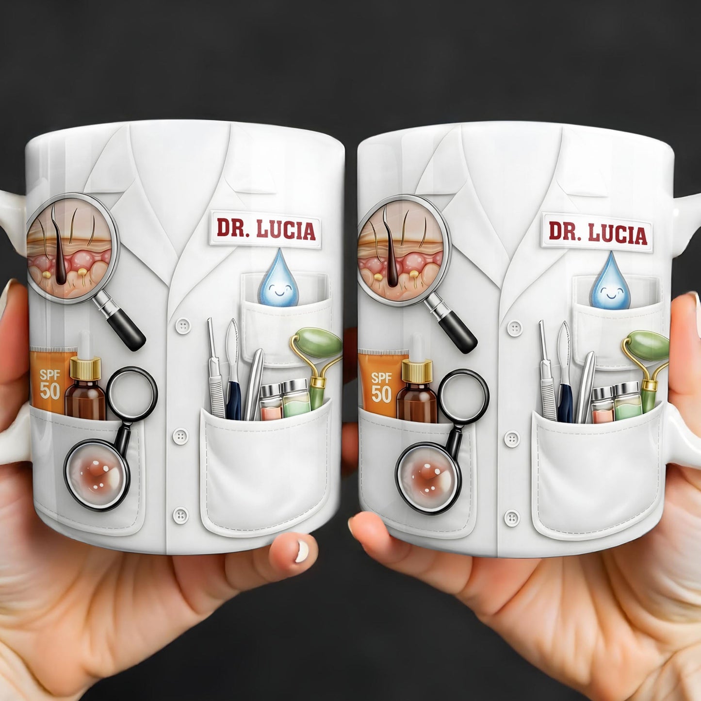 Customize With Name and Specialty, Doctor's Coat and Medical Equipment - Personalized Custom Coffee Mug - DOC100_MG