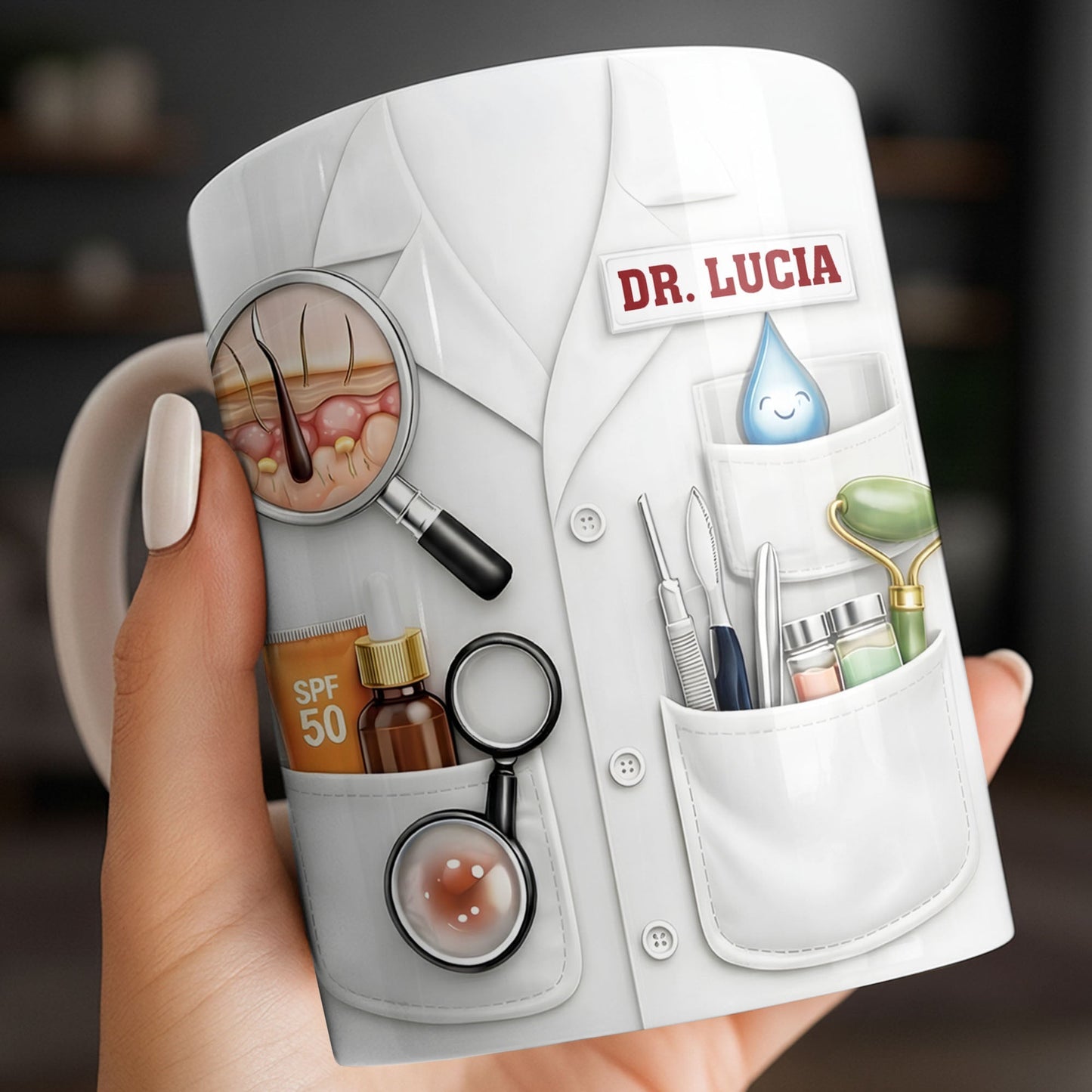 Customize With Name and Specialty, Doctor's Coat and Medical Equipment - Personalized Custom Coffee Mug - DOC100_MG