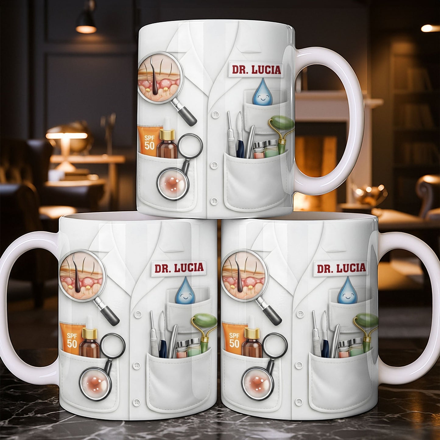 Customize With Name and Specialty, Doctor's Coat and Medical Equipment - Personalized Custom Coffee Mug - DOC100_MG