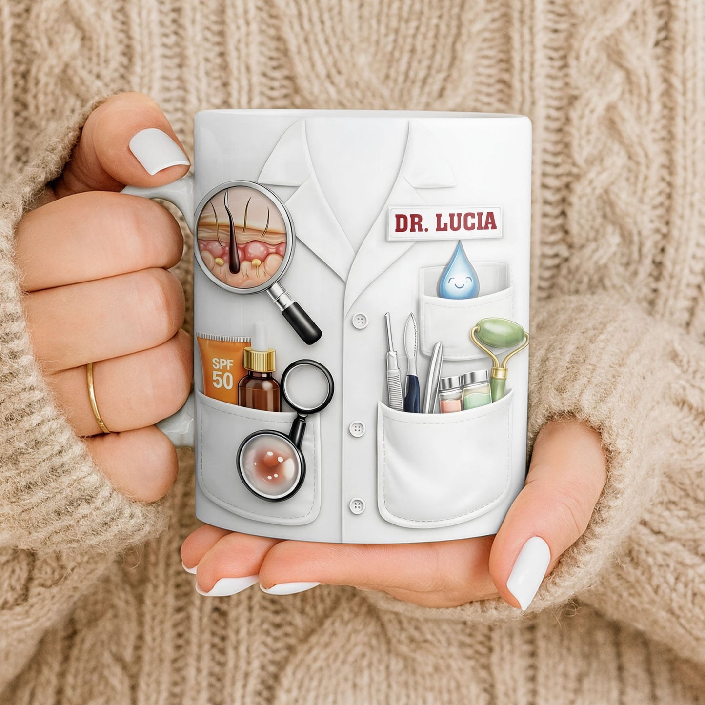 Customize With Name and Specialty, Doctor's Coat and Medical Equipment - Personalized Custom Coffee Mug - DOC100_MG